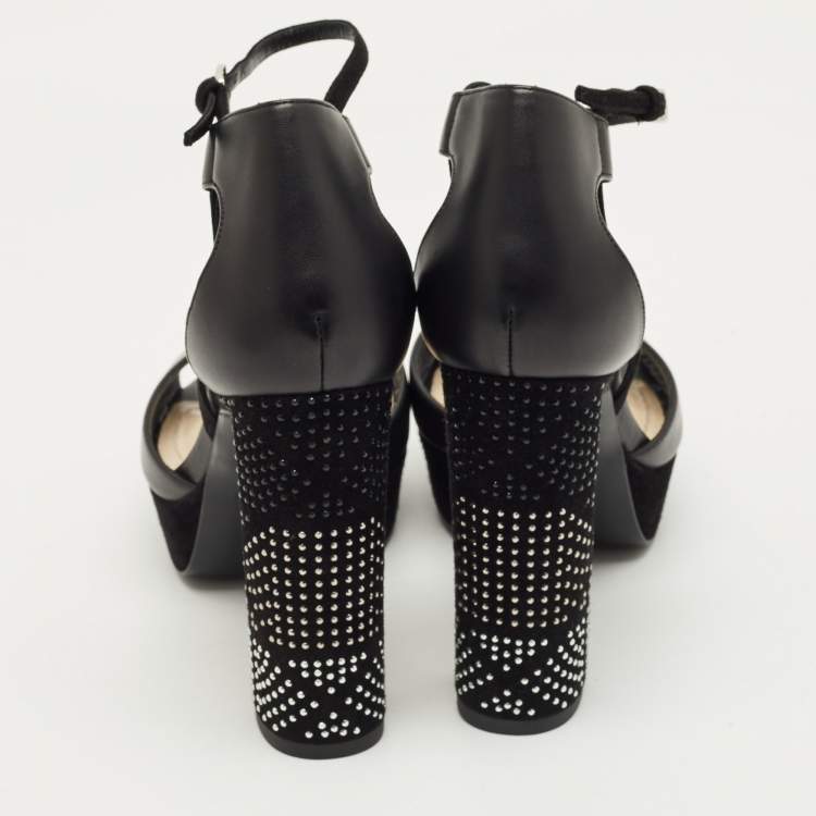 Pre Owned Dior Black Leather Rainbow Stellar Platform Sandals Size 36