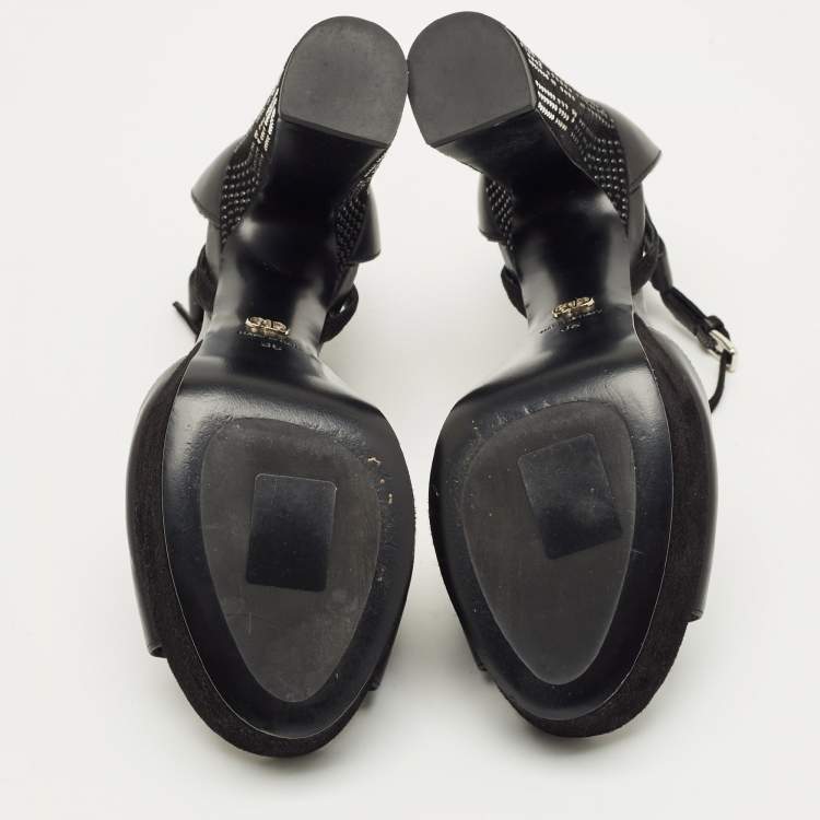 Pre Owned Dior Black Leather Rainbow Stellar Platform Sandals Size 36