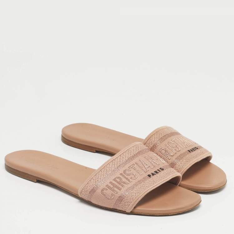Pre Owned Dior Beige Canvas Dway Slide Sandals Size 40.5