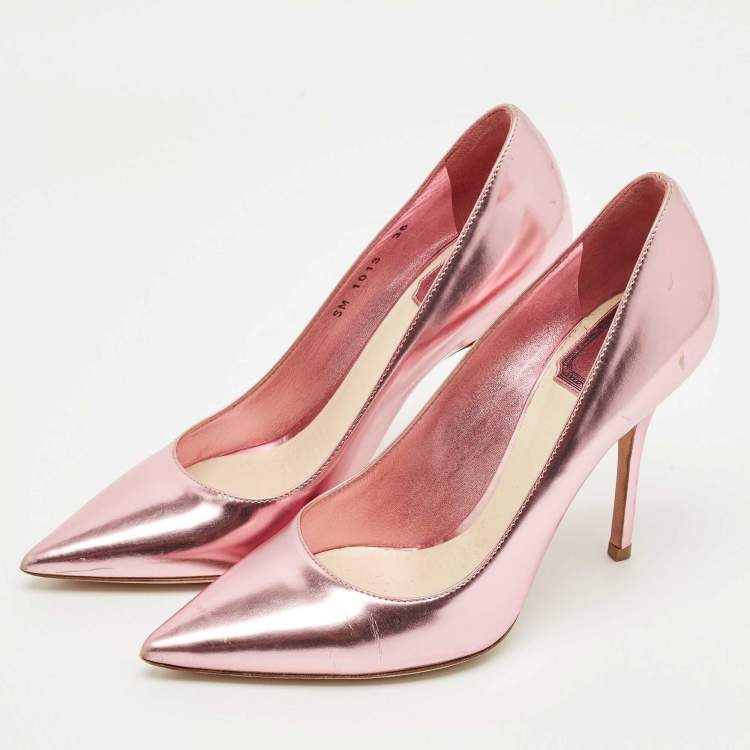 Pre Owned Dior Metallic Pink Leather Cherie Pointed-Toe Pumps Size 36