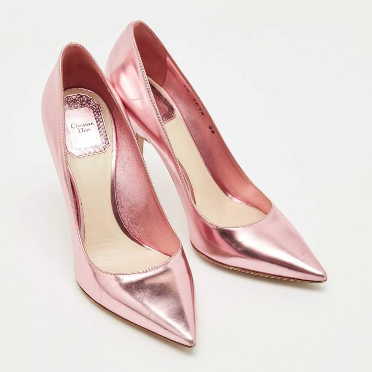 Pre Owned Dior Metallic Pink Leather Cherie Pointed-Toe Pumps Size 36