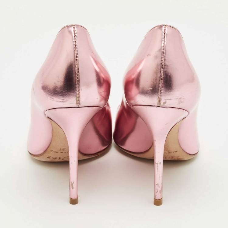 Pre Owned Dior Metallic Pink Leather Cherie Pointed-Toe Pumps Size 36
