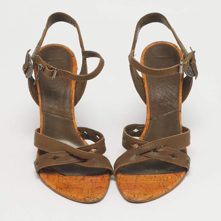 Pre Owned Dior Two Tone Leather Gaucho Wedge Ankle Strap Sandals Size 37