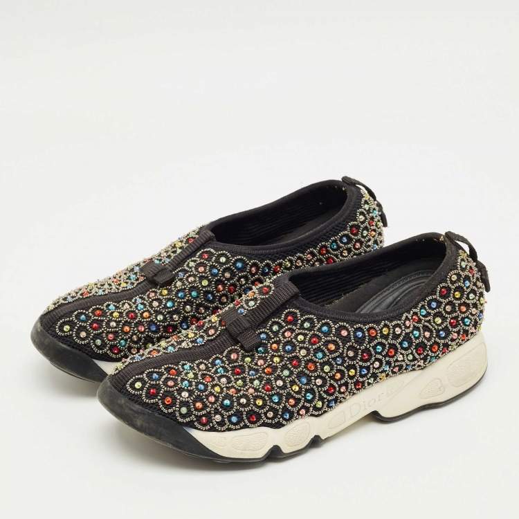 Pre Owned Dior Black Mesh Fusion Slip On Sneakers Size 38