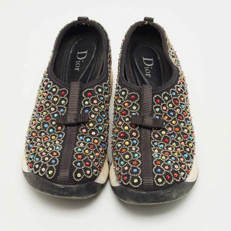 Pre Owned Dior Black Mesh Fusion Slip On Sneakers Size 38