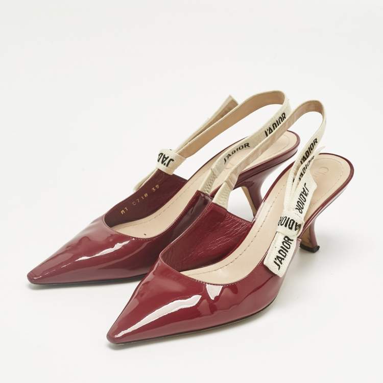 Pre Owned Dior Red Patent Leather J'Adior Slingback Pumps Size 39