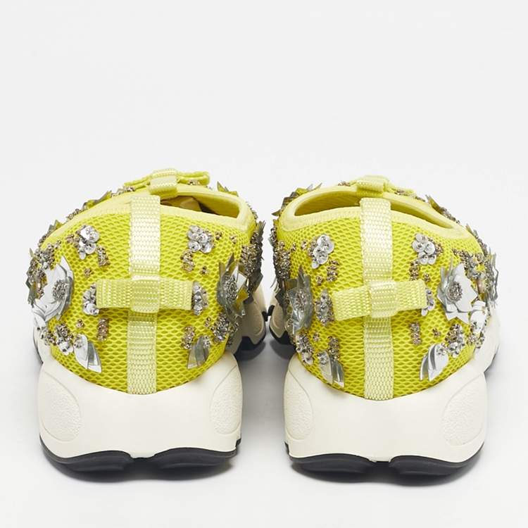 Pre Owned Dior Yellow Mesh Crystal Embellished Fusion Slip On Sneakers Size 39.5