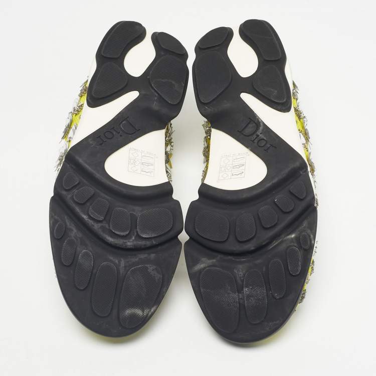 Pre Owned Dior Yellow Mesh Crystal Embellished Fusion Slip On Sneakers Size 39.5