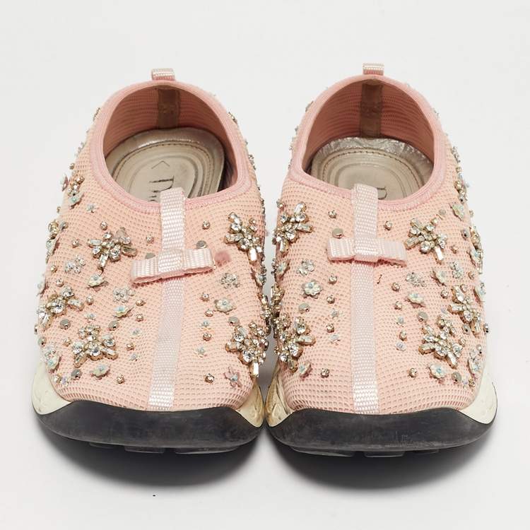 Pre Owned Dior Pink Mesh Fusion Slip On Sneakers Size 40