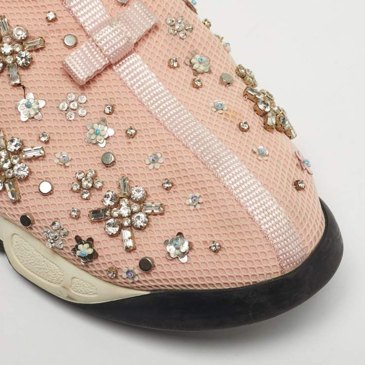 Pre Owned Dior Pink Mesh Fusion Slip On Sneakers Size 40