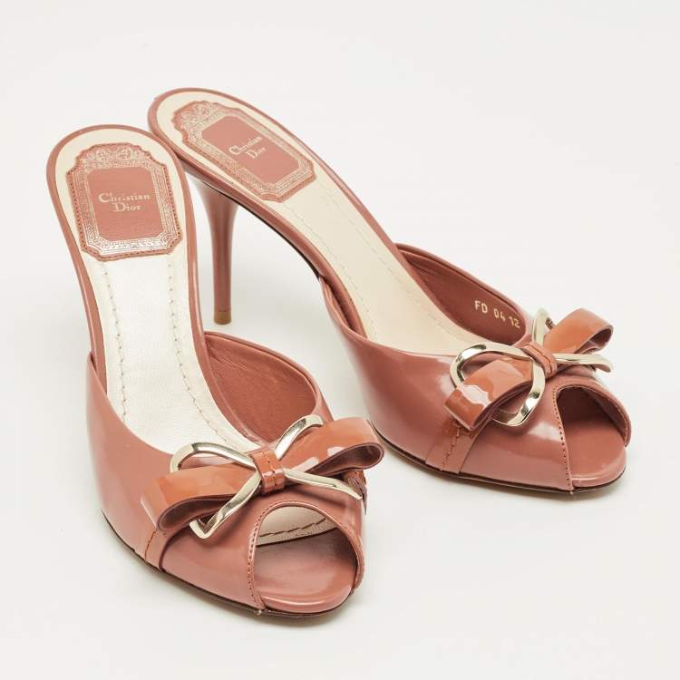 Pre Owned Dior Burgundy Leather  Bow Peep Toe Slide Sandals Size 36.5