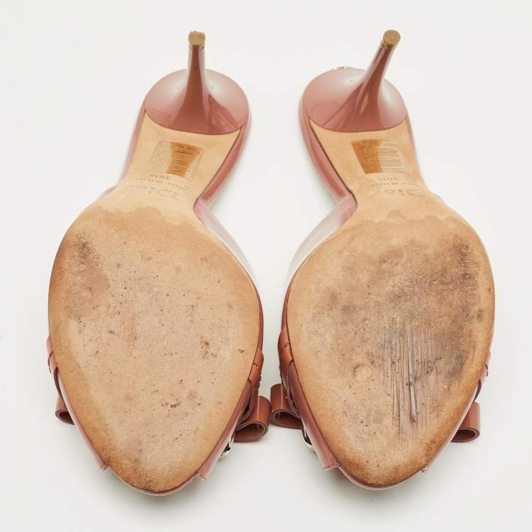 Pre Owned Dior Burgundy Leather  Bow Peep Toe Slide Sandals Size 36.5