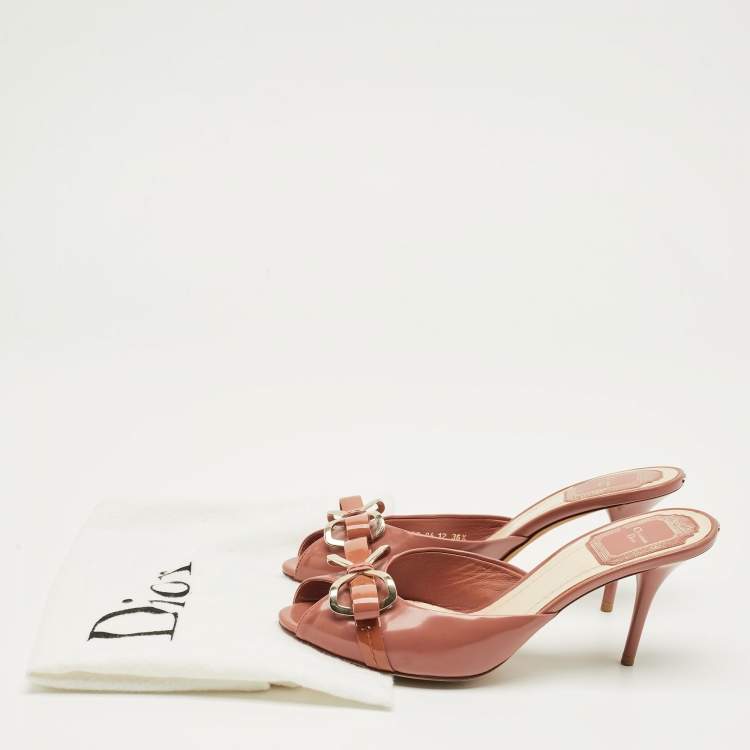 Pre Owned Dior Burgundy Leather  Bow Peep Toe Slide Sandals Size 36.5