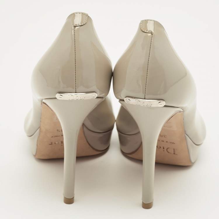 Pre Owned Dior Grey Patent Leather Peep Toe Platform Pumps Size 36.5