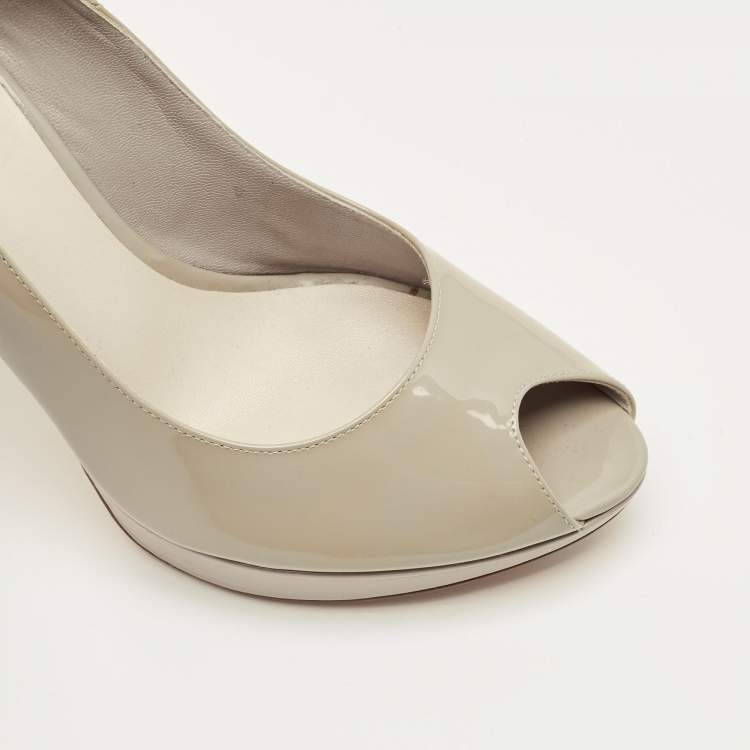 Pre Owned Dior Grey Patent Leather Peep Toe Platform Pumps Size 36.5