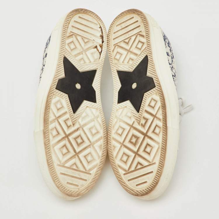 Pre Owned Dior Navy Blue/White Embroidered Canvas Walk'n'Dior Low Top Sneakers Size 37.5