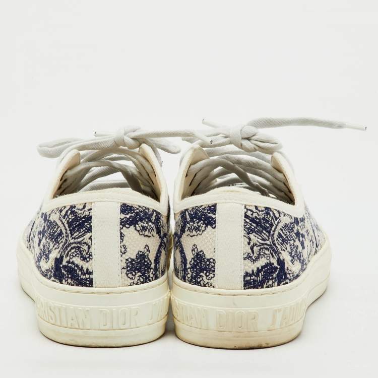 Pre Owned Dior Navy Blue/White Embroidered Canvas Walk'n'Dior Low Top Sneakers Size 37.5