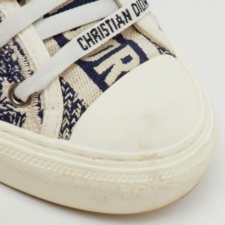 Pre Owned Dior Navy Blue/White Embroidered Canvas Walk'n'Dior Low Top Sneakers Size 37.5