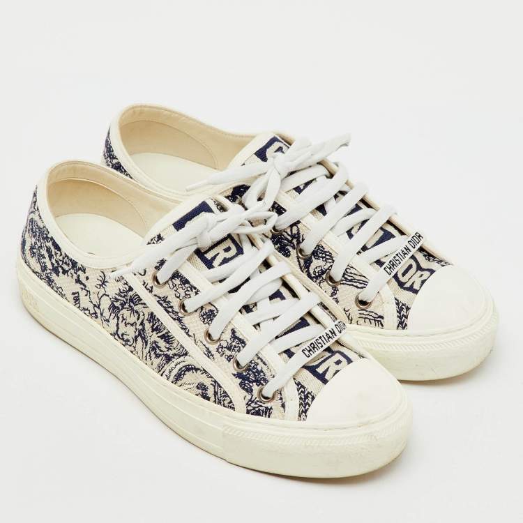 Pre Owned Dior Navy Blue/White Embroidered Canvas Walk'n'Dior Low Top Sneakers Size 37.5