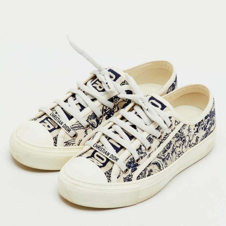 Pre Owned Dior Navy Blue/White Embroidered Canvas Walk'n'Dior Low Top Sneakers Size 37.5