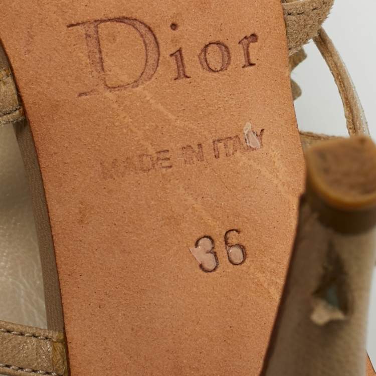 Pre Owned Dior Beige Leather and Suede Studded Embellish Slide Sandals Size 36
