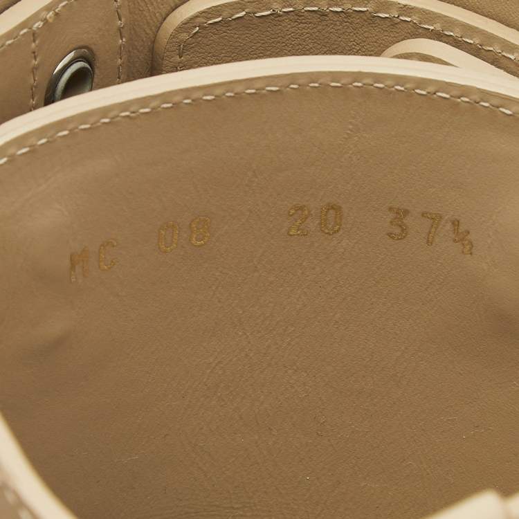 Pre Owned Dior Beige Leather Laser Cut Accents Combat Boots Size 37.5