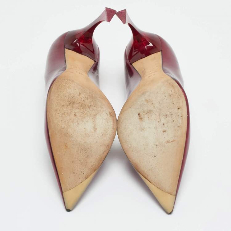 Pre Owned Dior Burgundy Patent Leather Dioressence Pointed Toe Pumps Size 37.5