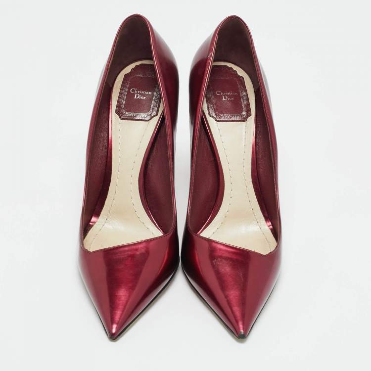 Pre Owned Dior Burgundy Patent Leather Dioressence Pointed Toe Pumps Size 37.5