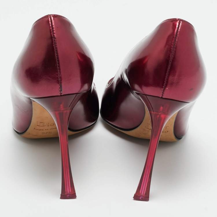 Pre Owned Dior Burgundy Patent Leather Dioressence Pointed Toe Pumps Size 37.5