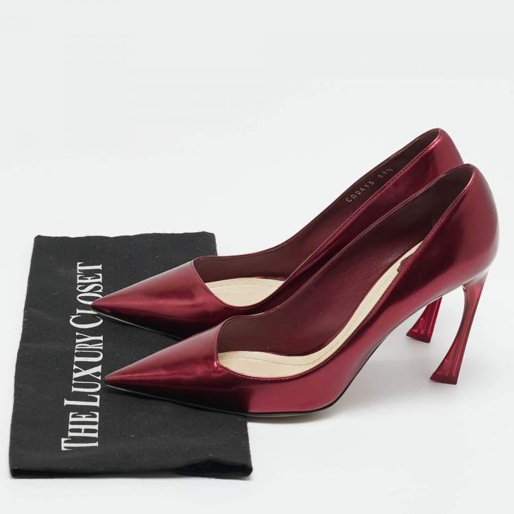 Pre Owned Dior Burgundy Patent Leather Dioressence Pointed Toe Pumps Size 37.5