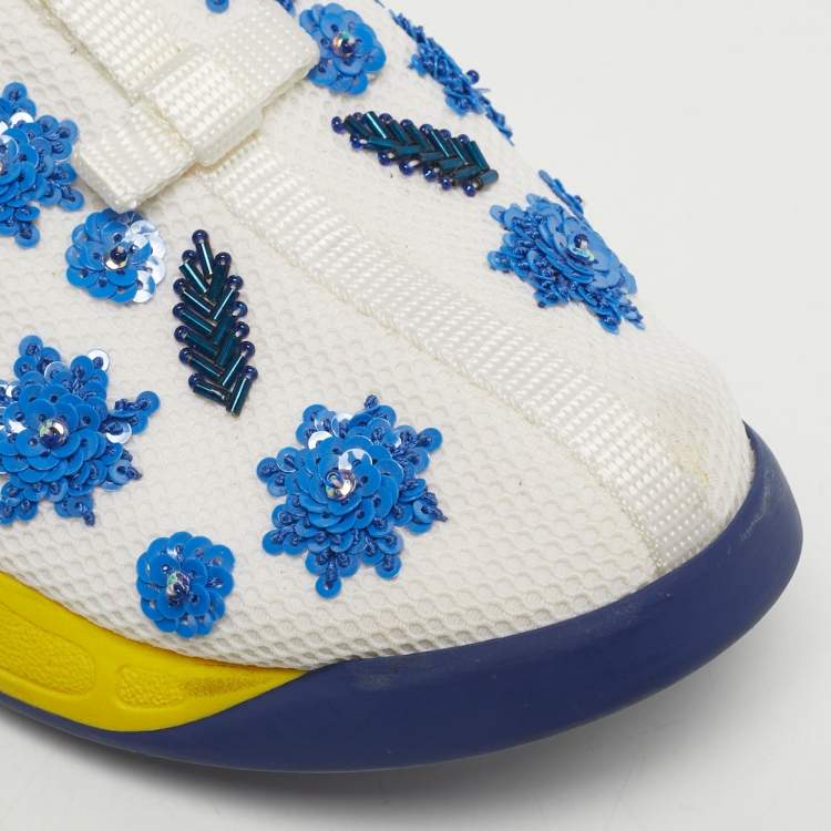 Pre Owned Dior White/Blue Mesh Embellished Fusion Sneakers Size 37