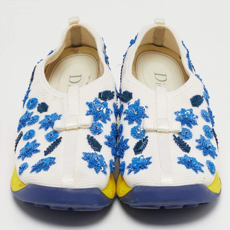Pre Owned Dior White/Blue Mesh Embellished Fusion Sneakers Size 37