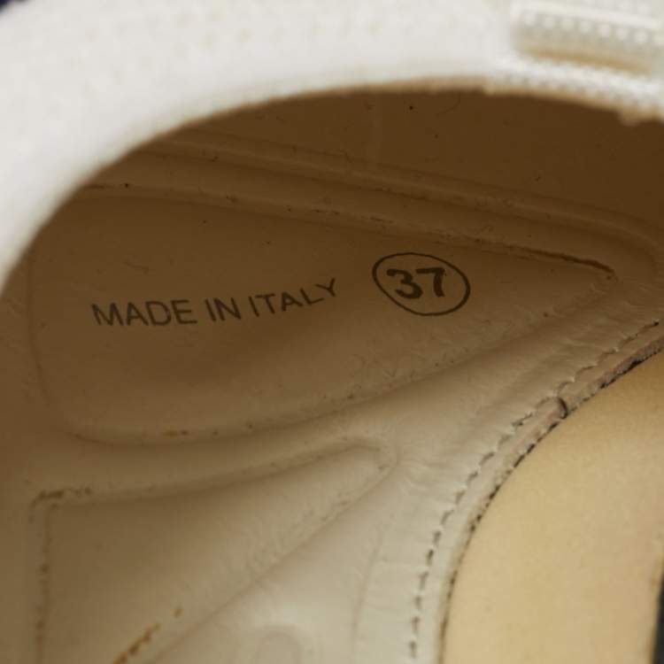 Pre Owned Dior White/Blue Mesh Embellished Fusion Sneakers Size 37