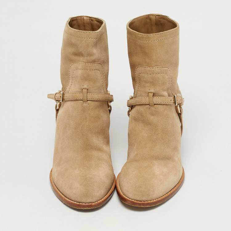 Pre Owned Dior Beige Suede Ankle Length Boots Size 36.5