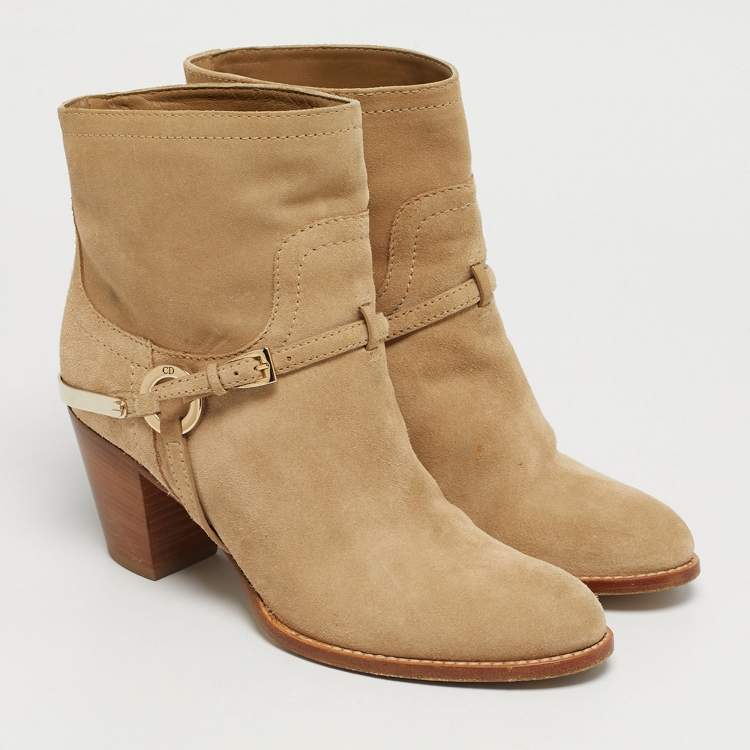 Pre Owned Dior Beige Suede Ankle Length Boots Size 36.5