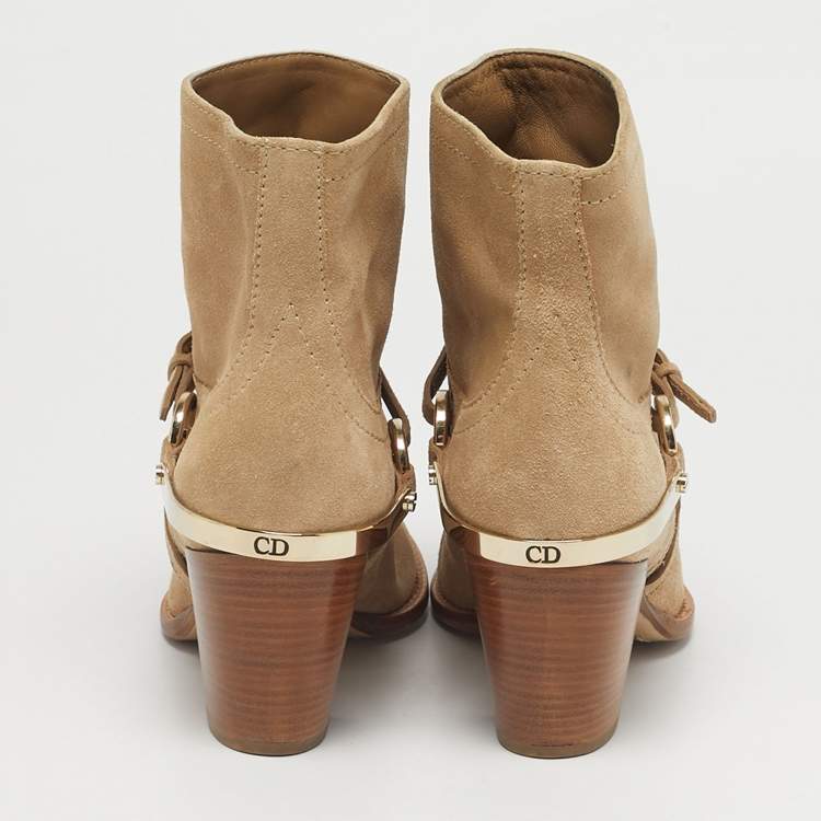 Pre Owned Dior Beige Suede Ankle Length Boots Size 36.5