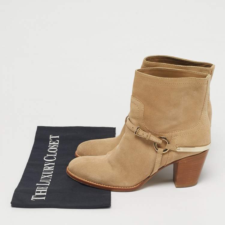 Pre Owned Dior Beige Suede Ankle Length Boots Size 36.5