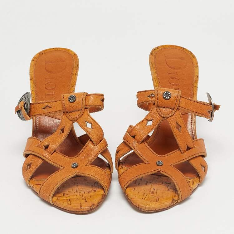 Pre Owned Dior Brown Leather Strappy Mules Size 36.5