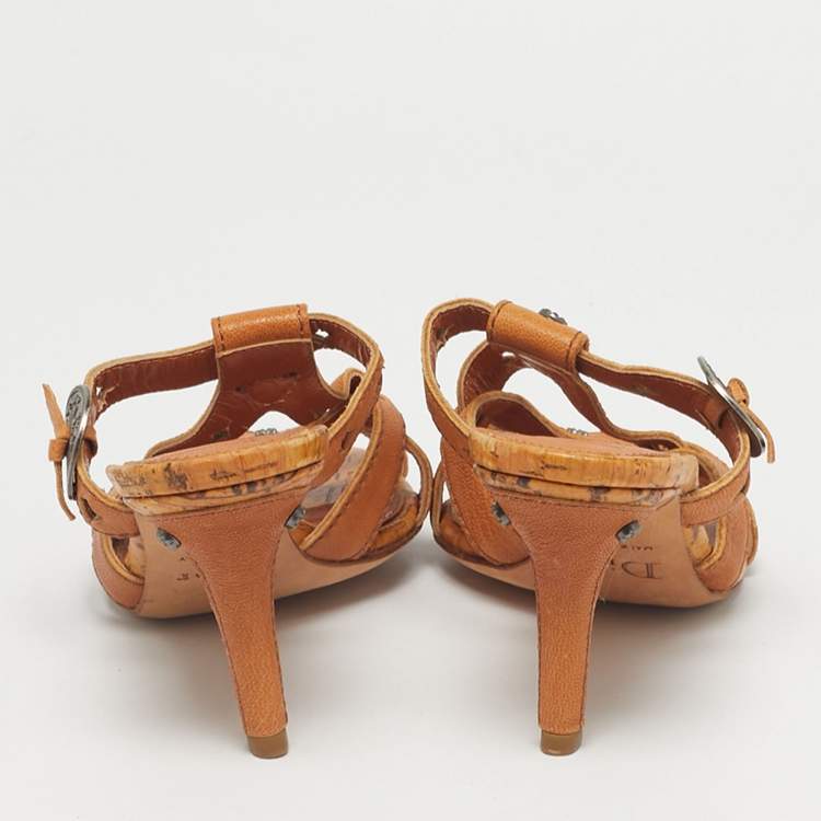 Pre Owned Dior Brown Leather Strappy Mules Size 36.5