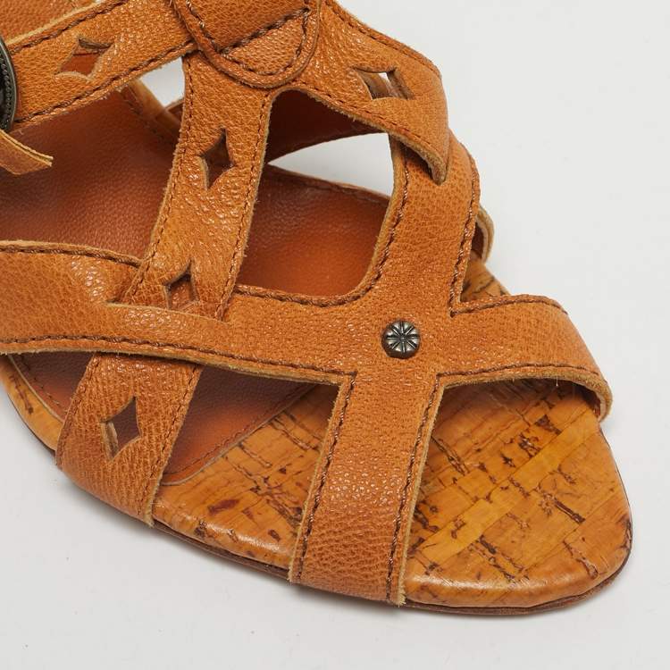 Pre Owned Dior Brown Leather Strappy Mules Size 36.5