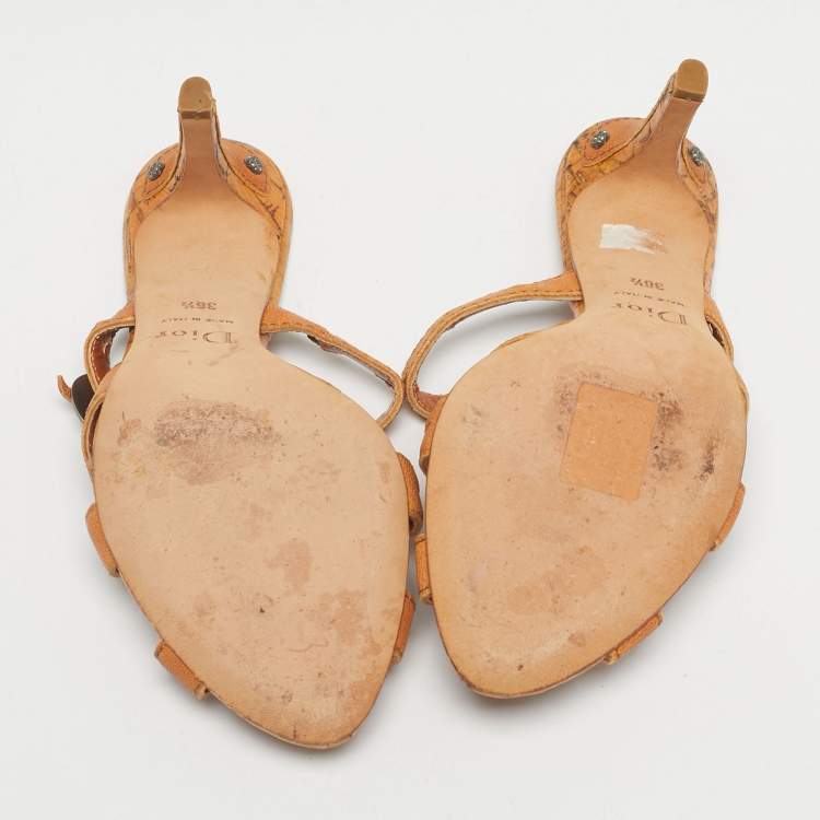 Pre Owned Dior Brown Leather Strappy Mules Size 36.5