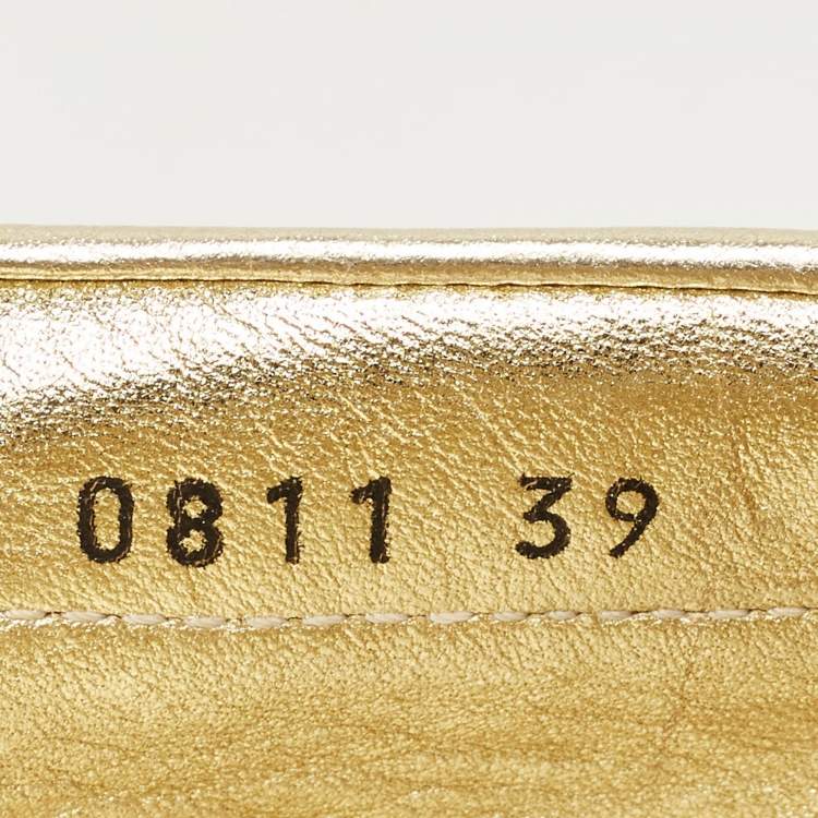 Pre Owned Dior Gold Leather CD Logo Slip On Loafers Size 39