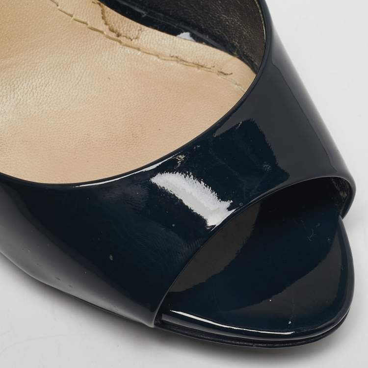Pre Owned Dior Navy Blue Patent Leather Ankle Strap Sandals Size 37