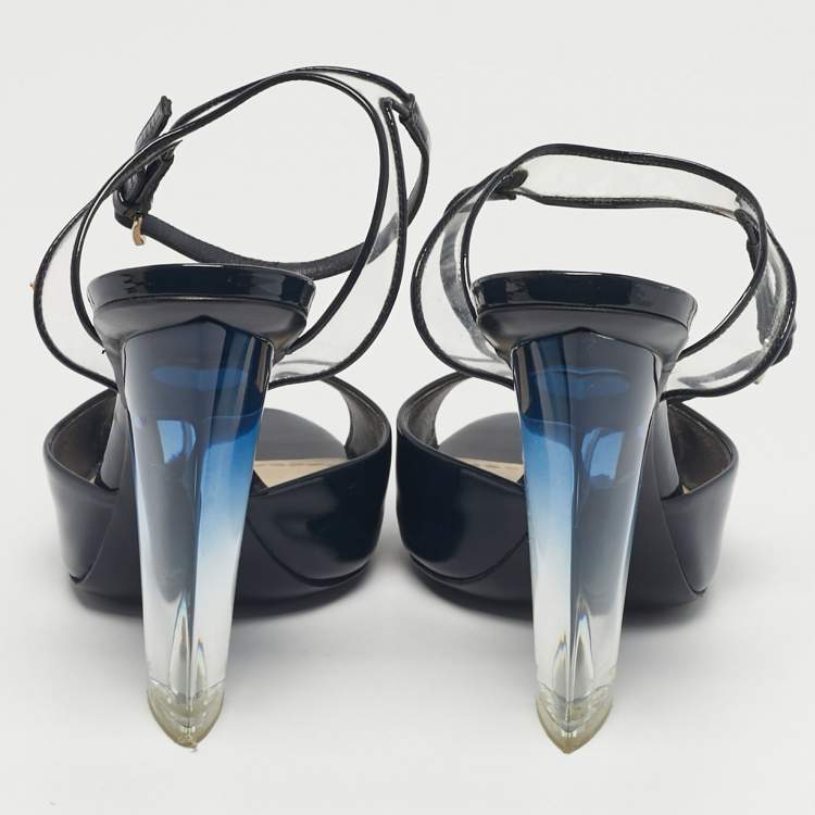 Pre Owned Dior Navy Blue Patent Leather Ankle Strap Sandals Size 37