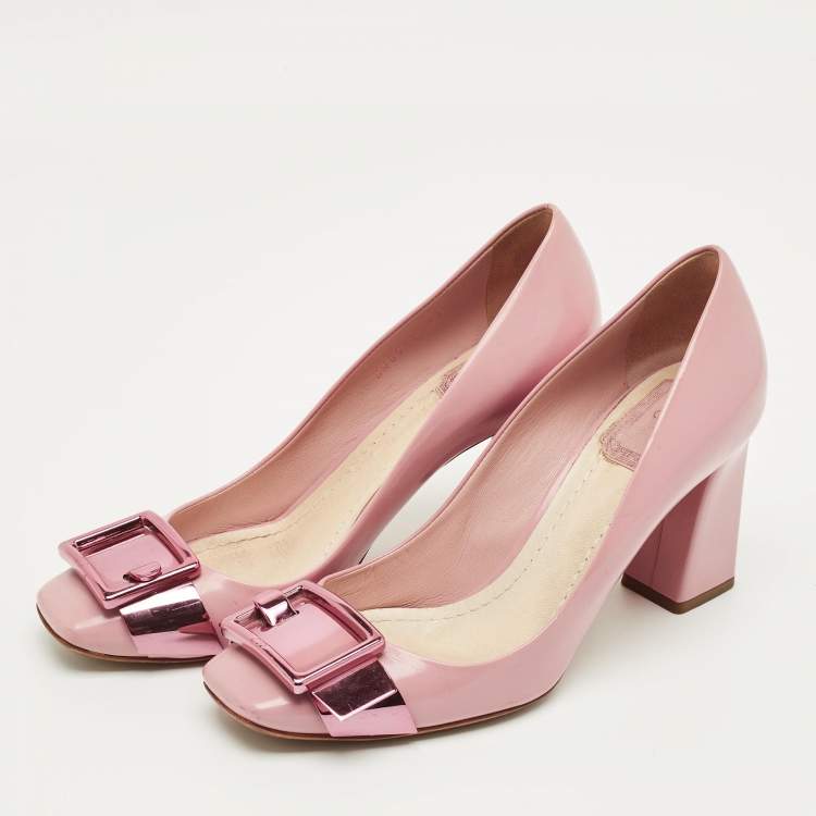 Pre Owned Dior Pale Pink Leather Buckle Detail Pumps Size 37.5
