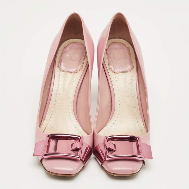 Pre Owned Dior Pale Pink Leather Buckle Detail Pumps Size 37.5