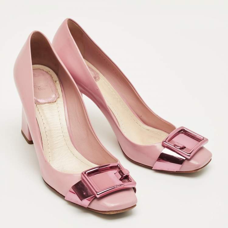 Pre Owned Dior Pale Pink Leather Buckle Detail Pumps Size 37.5
