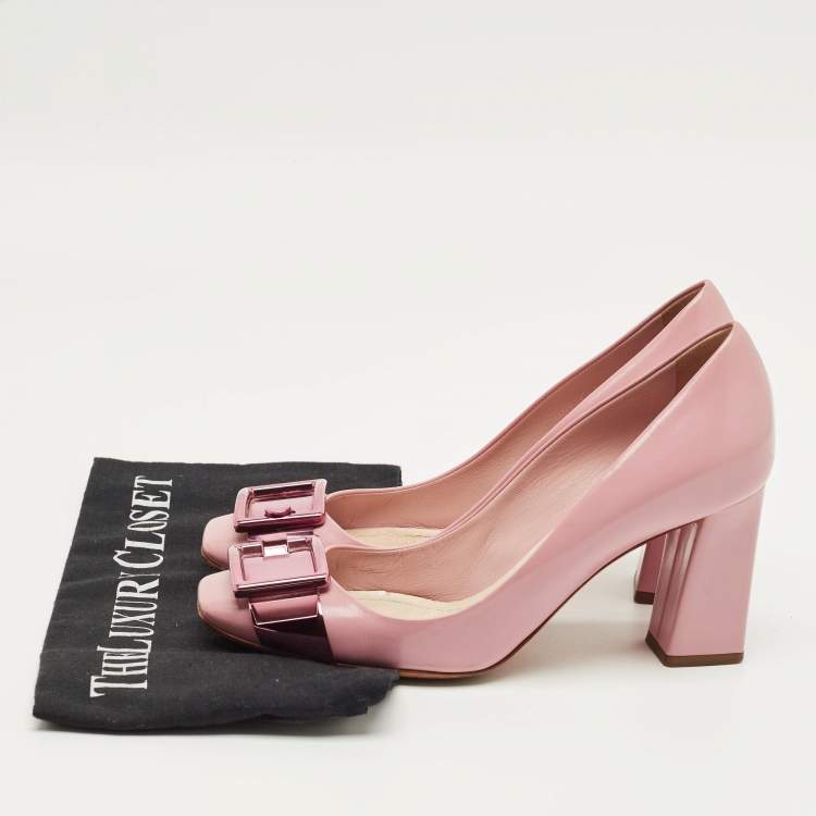 Pre Owned Dior Pale Pink Leather Buckle Detail Pumps Size 37.5