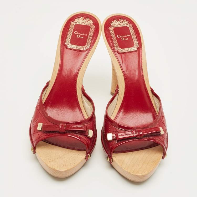 Pre Owned Dior Red Patent and Leather Slide Sandals Size 37.5