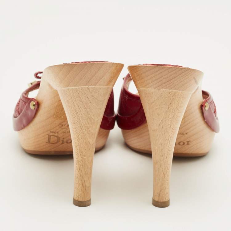 Pre Owned Dior Red Patent and Leather Slide Sandals Size 37.5